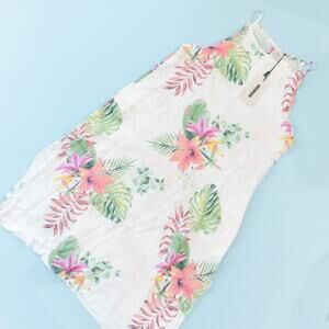 NEW Lungo L'arno 100% Linen White Tropical Floral Shift Dress Size Large Coastal